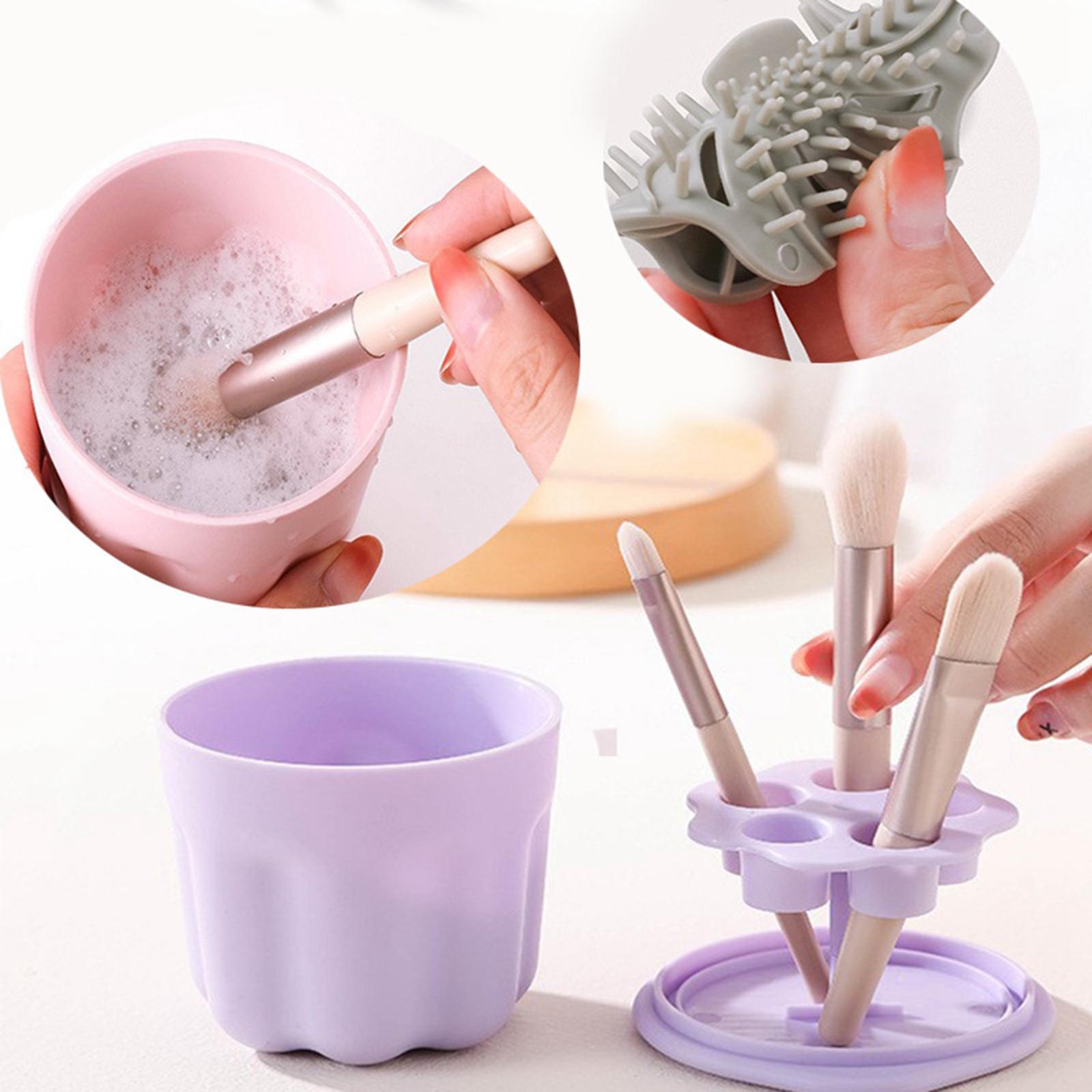 2 in 1 Makeup Brush Cleaning Tool, Cosmetic Brush Organizer Rack Easy Clean for Women Girls