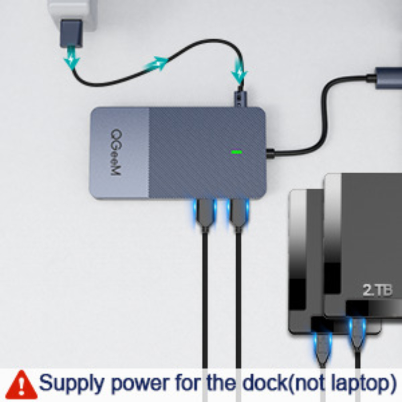 Hub mở rộng USB 3.0 QGeeM đa năng 11 trong 1 cho Macbook Pro, xuất hình ảnh ra ba mà-n hình từ USB Type C sang HDMI*2, VGA*1-Hàng chính hãng