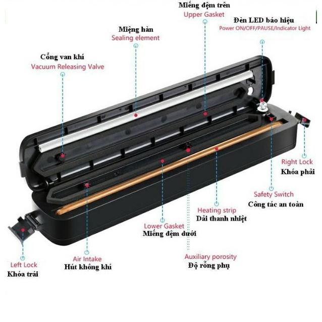 Máy hút chân không Vacuum Sealer hàn miệng túi bảo quản thực phẩm Vacuum Sealer tặng kèm 10 túi hút chân không