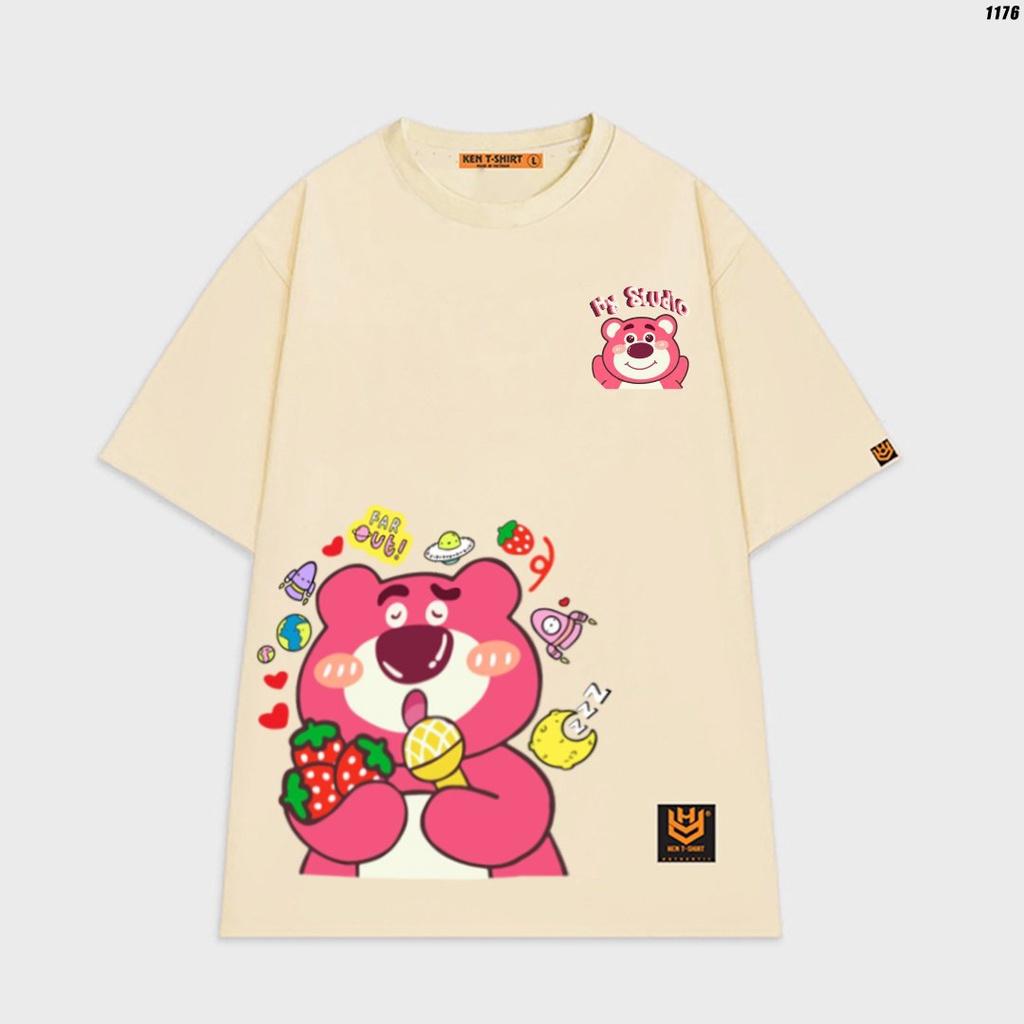 Áo thun tay lỡ unisex in hình Gấu dâu hồng Lotso đáng yêu