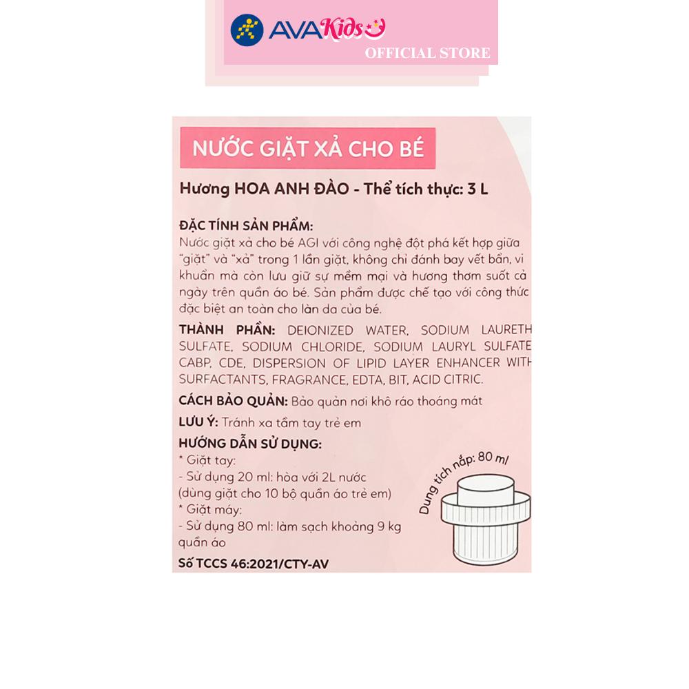Nước giặt xả quần áo cho bé Agi Hồng hương hoa anh đào can 3 lít