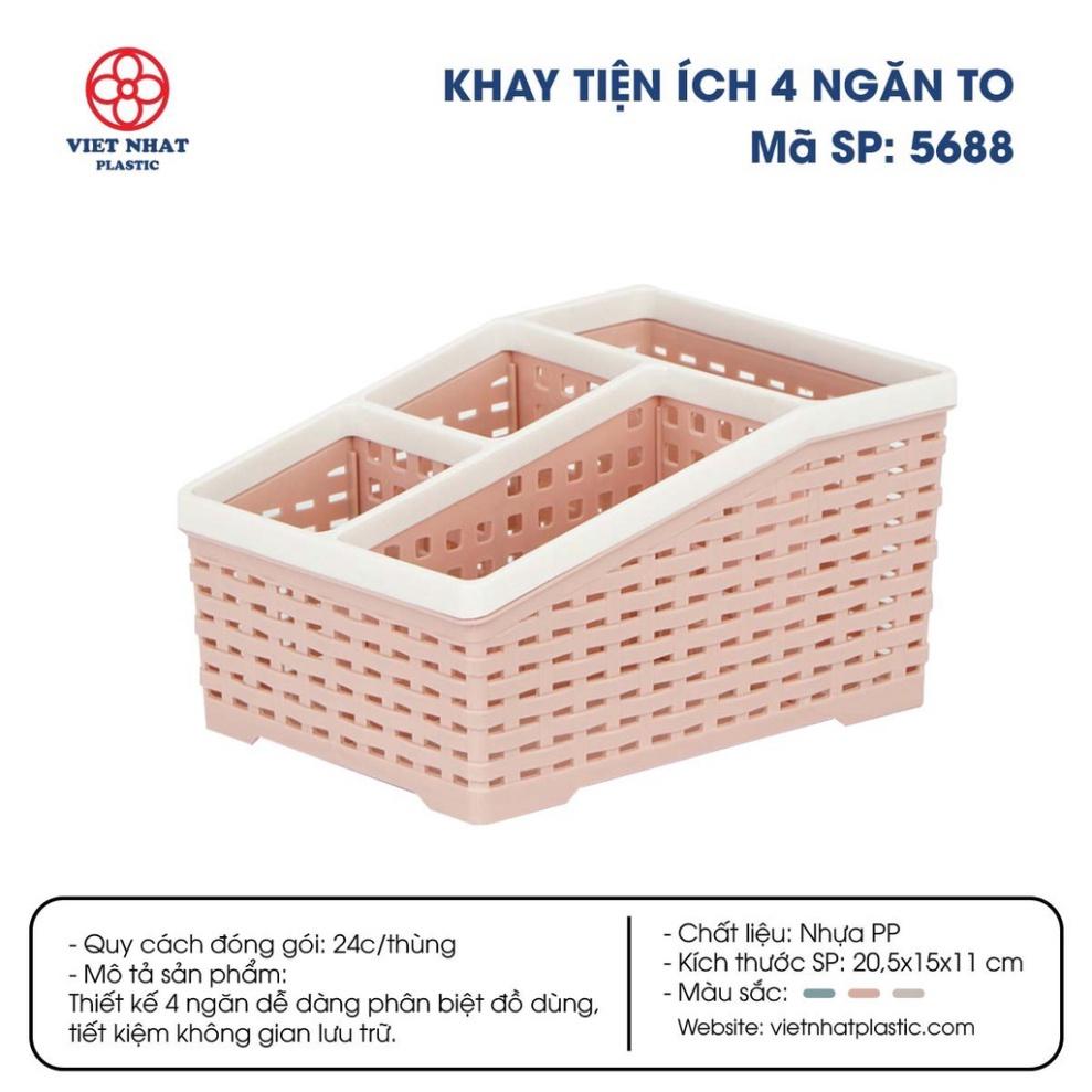 Khay nhựa tiện ích 4 ngăn mới  loại to Việt Nhật 5688, khay để bàn đựng bút,Cao Cấp Bền Đẹp