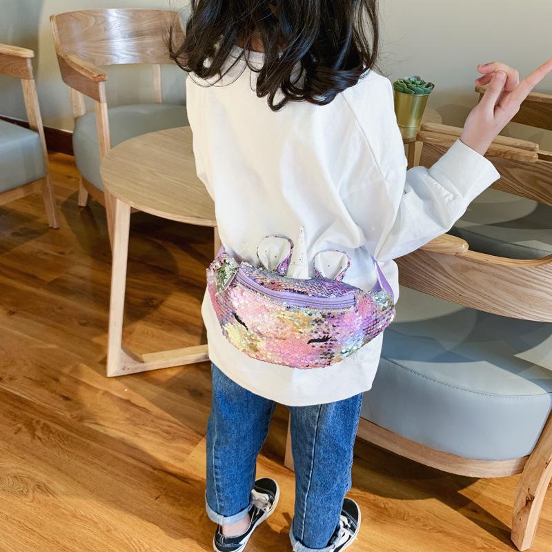 Thời Trang Kim Sa Lấp Lánh Hông Nữ Bé Gái Dây Đeo Vai Túi Trẻ Em Kỳ Lân Eo Gói Xu Hướng Mới Dây Túi Ngực Túi Trẻ Em Eo túi