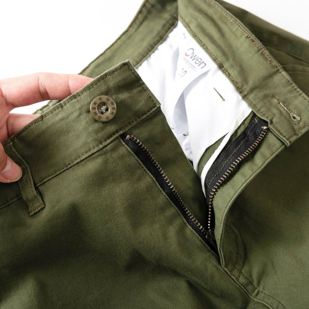 Quần kaki nam OWEN chuẩn hãng màu rêu, chất kaki cotton dày dặn, cao cấp, co giãn, form đứng dáng slimfit nhẹ trẻ trung