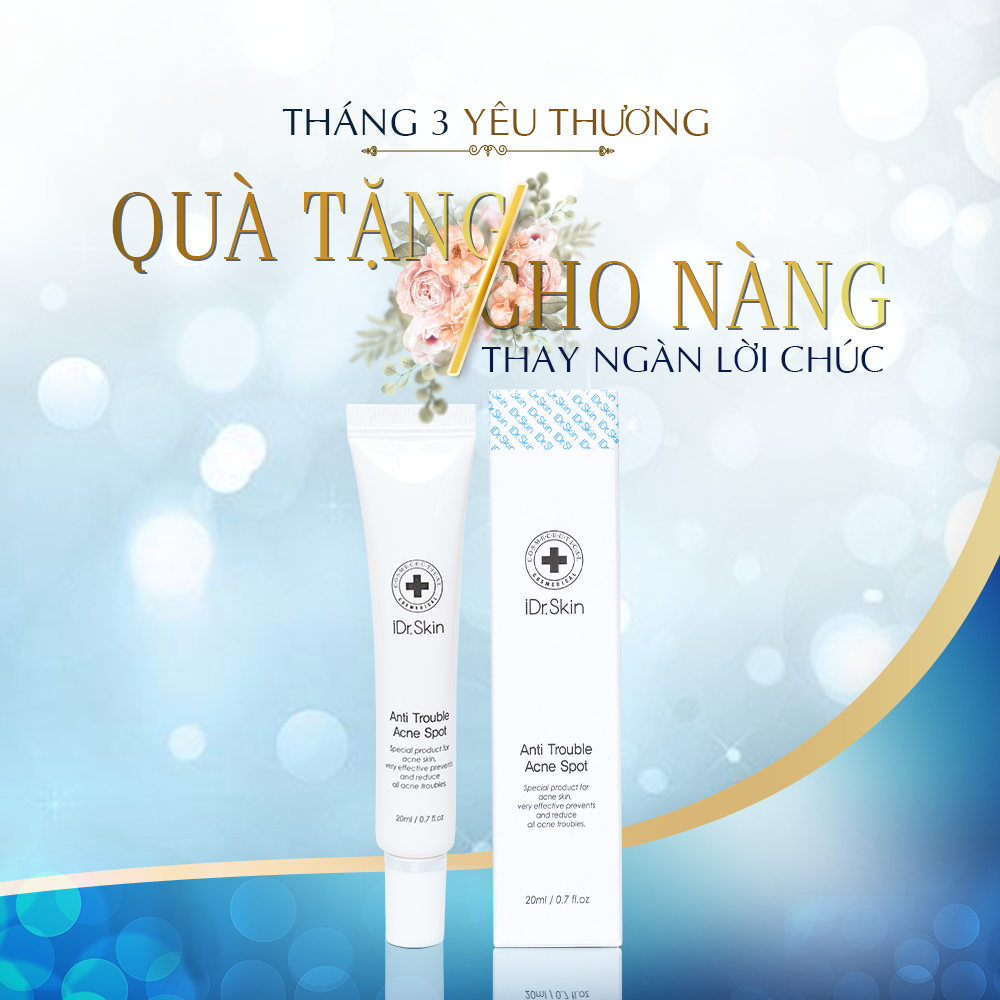 KEM NGĂN NGỪA MỤN CÁM MỤN ĐẦU ĐEN Thương Hiệu iDr.Skin - ANTI TROUBLE ACNE SPOT (20ml). Hỗ Trợ Ngăn Ngừa Dứt Điểm Các Loại Mụn Thông Thường Và Mụn Viêm. Kem Ngăn Ngừa Mụn Hỗ Trợ Không Bị Sẹo Rỗ Và Thâm Sau Mụn Xuất Xứ Hàn Quốc (20ml) Hàng Chính Hãng