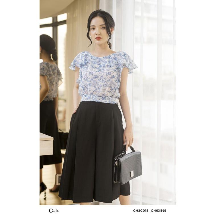 Áo sơ mi nữ cộc tay chất vải tơ họa tiết cao cấp Orchid GH2C018
