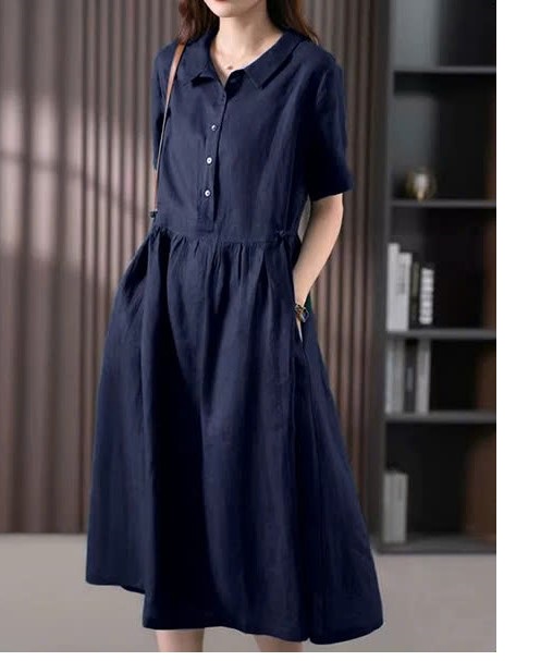 Đầm suông Linen thiết kế 2 túi sườn sang chảnh form rộng nhiều màu da215