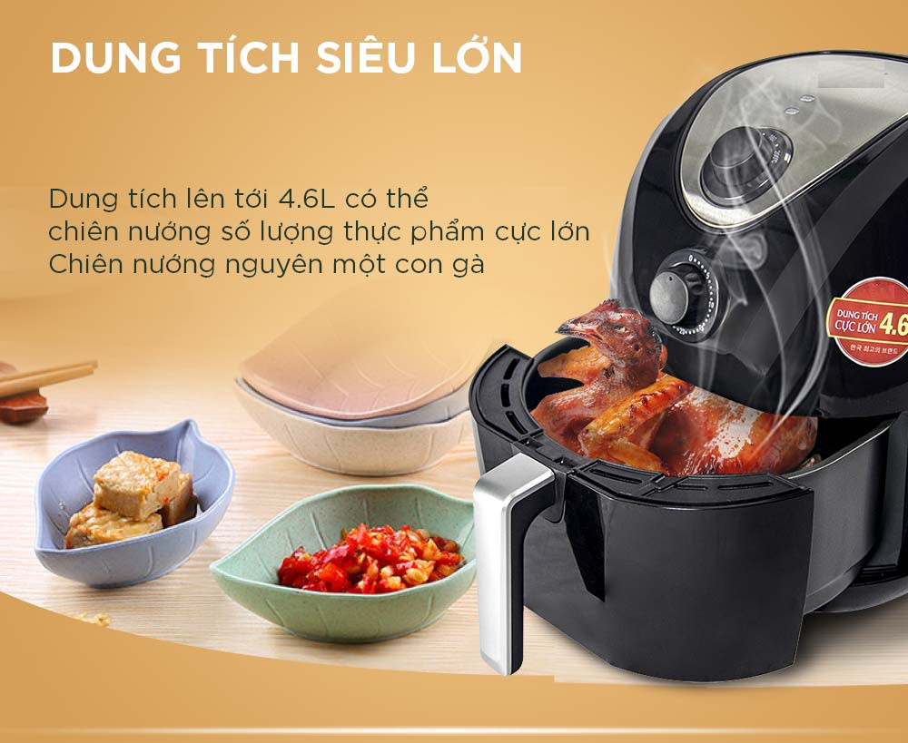 Nồi Chiên Nướng Chân Không Đa Năng - Dung Tích Lớn 4.6L (Đen)