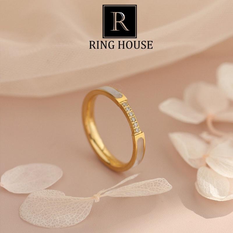 (Titan) Nhẫn Cho Cặp Đôi Nam Nữ Khảm Xà Cừ Đính Đá Zircon Vàng Gold Đẹp Ring House