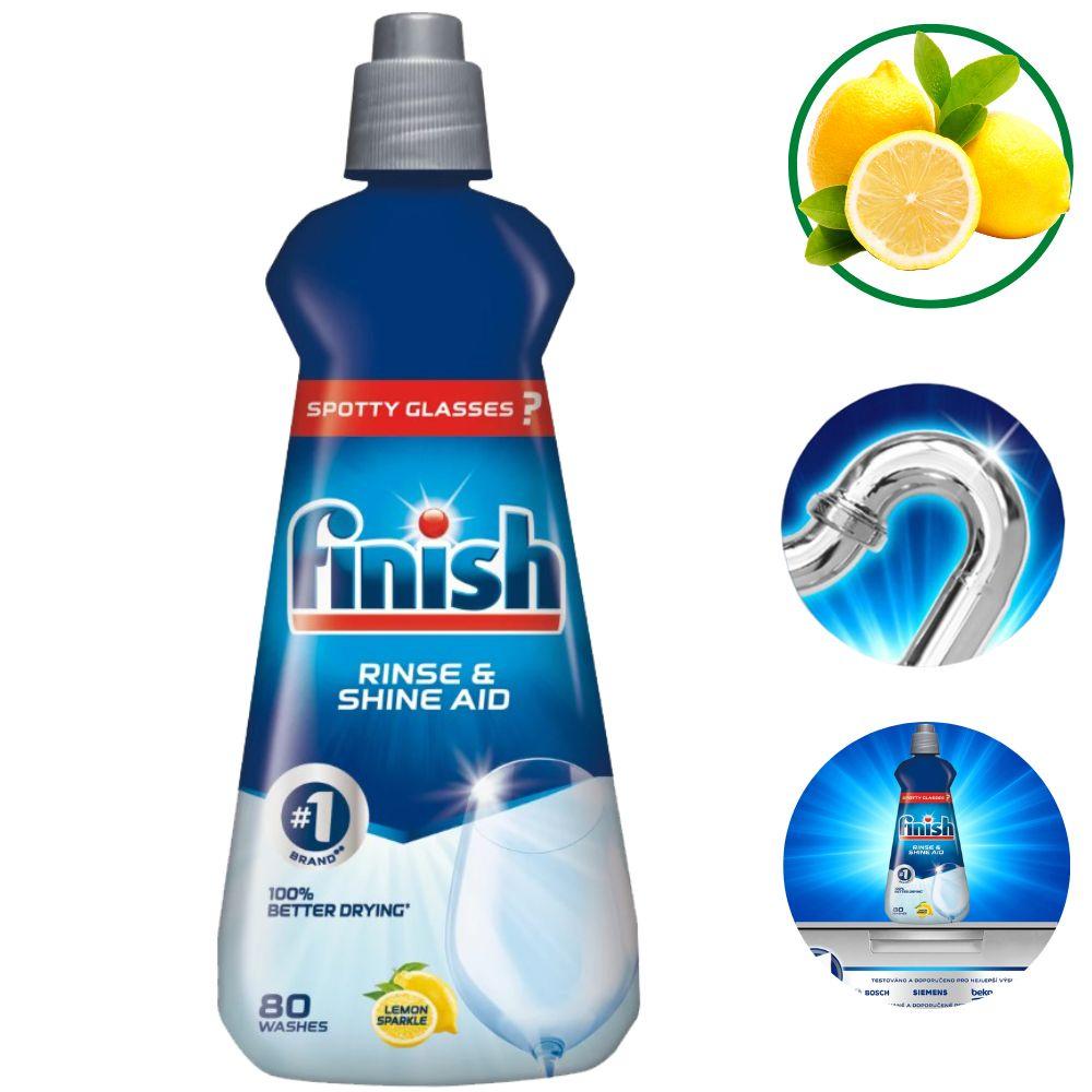 Nước làm bóng và khô bát, đĩa Finish Dishwasher Rinse &amp; Shine Aid Lemon 400ml QT017390 - hương chanh, nước trợ xả máy rửa bát