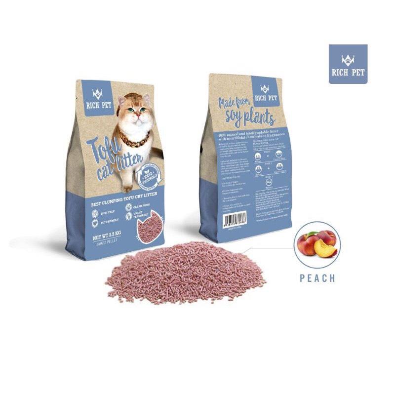 Cát mèo, Cát đậu nành vệ sinh cho mèo Richpet tofu litter 2,5kg dùng được cho Petree Minion, Pura X, Pura Max Rich Pet