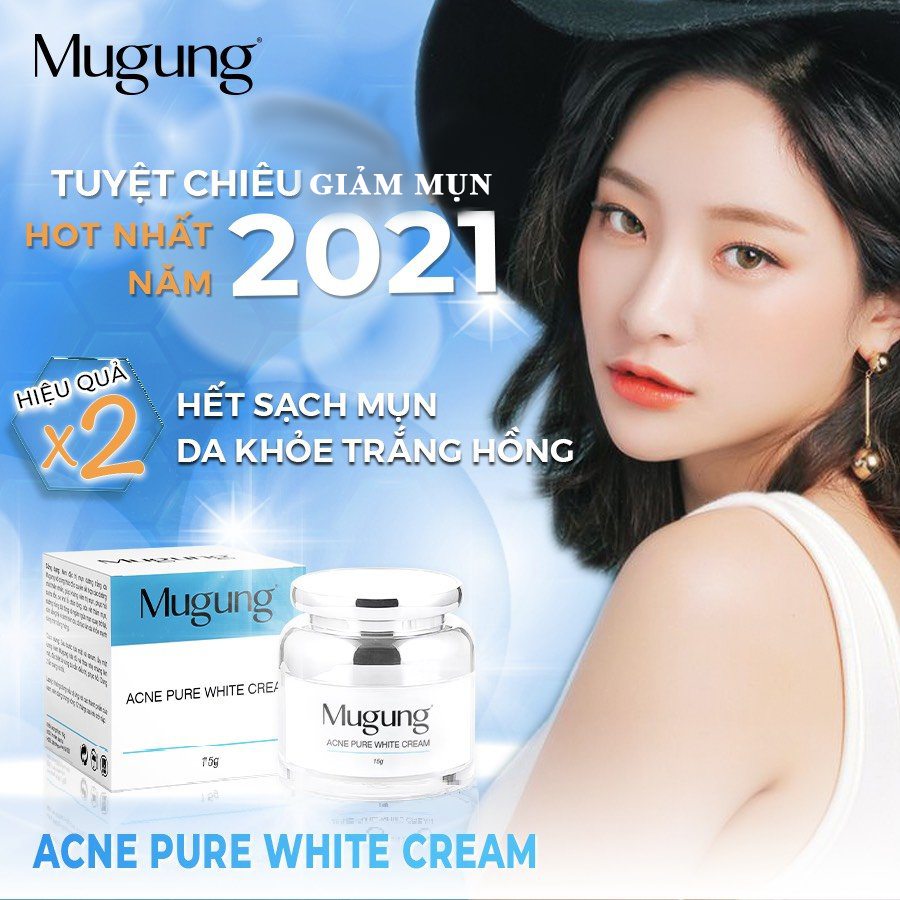 Kem dưỡng da Mugung Pure White Acne Cream chuyên dưỡng da giảm mụn,phục hồi và dưỡng trắng da,se khít chân lông xóa vết thâm mụn công thức độc quyền