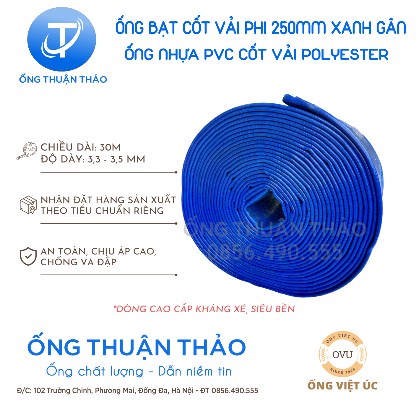 Ống bạt gân sần phi 250MM cuộn 20M - Ống bạt tải bùn cát sỏi bê tông THUẬN THẢO