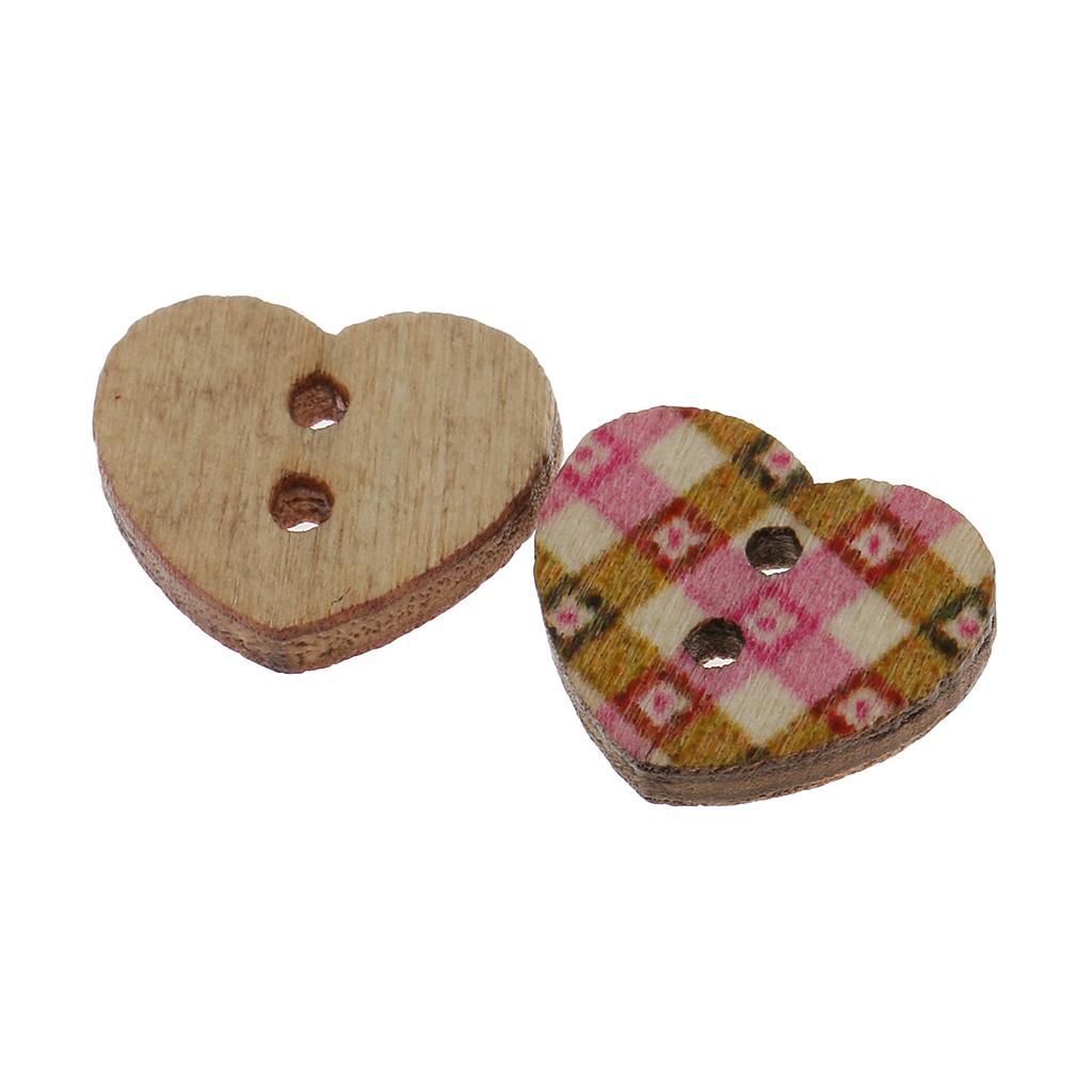 2-4pack 100pcs Heart Shaped Painted 2 Hole Wood Buttons 15mm for Sewing