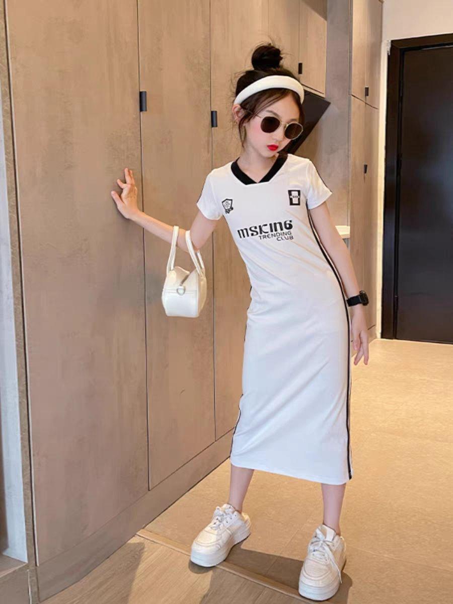 CHENGRUI Cô gái ăn mặc cotton mùa hè mỏng 2023 học sinh trung học cơ sở trẻ em lớn tây lưới váy vừa vặn màu đỏ