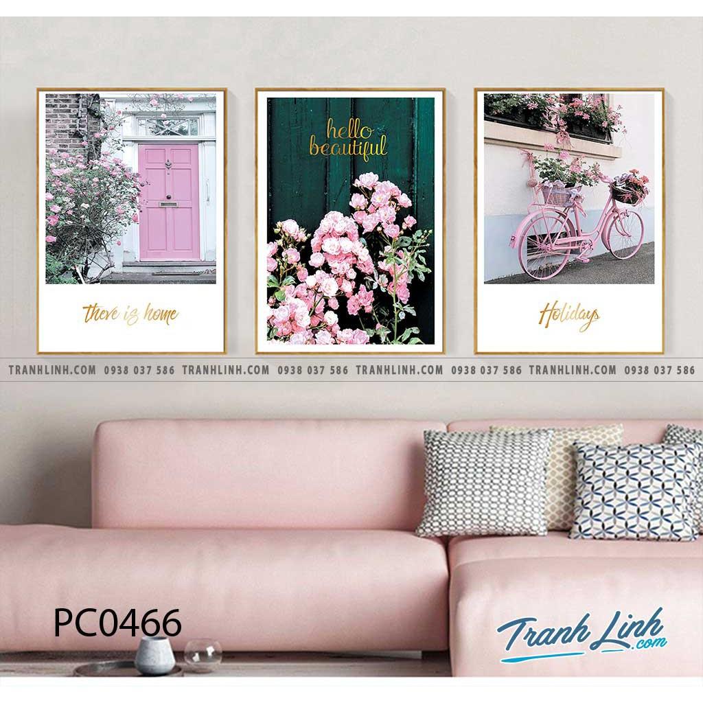 Bộ 3 tranh canvas màu hồng đáng yêu