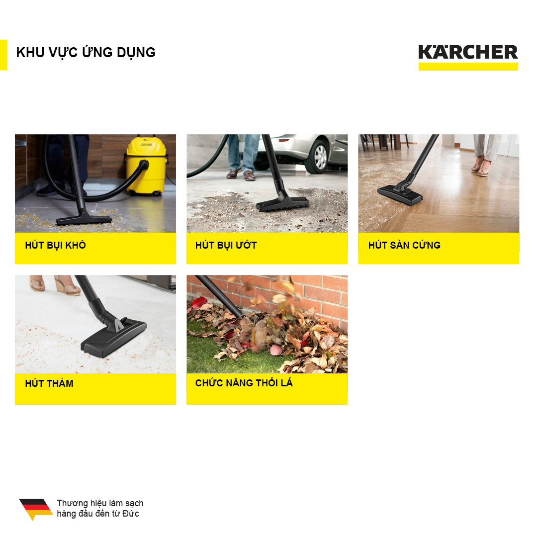 Máy hút bụi đa năng khô và ướt Karcher chính hãng WD 1s Classic công suất 1300W dung tích 18l thép không gỉ (Hàng chính hãng)