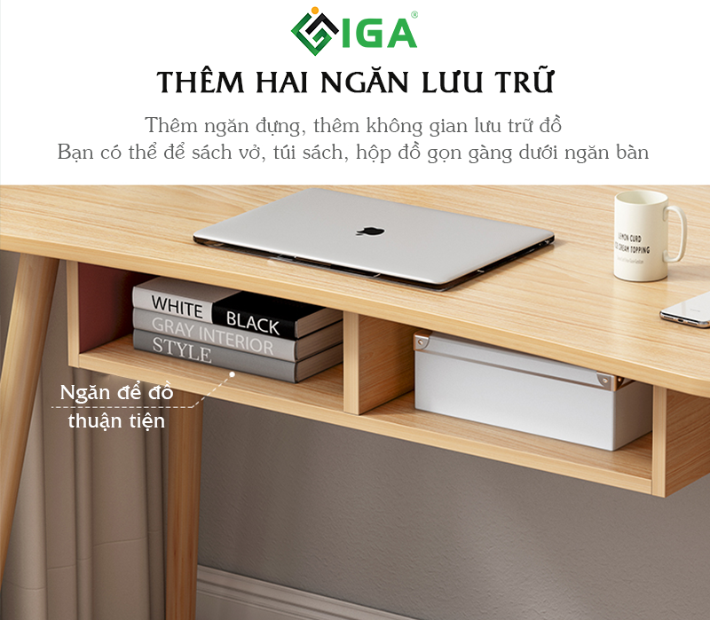 Bàn Làm Việc, Bàn Học Có Ngăn Để Đồ Tiện Dụng Phong Cách Bắc Âu Thương Hiệu IGA - GP185