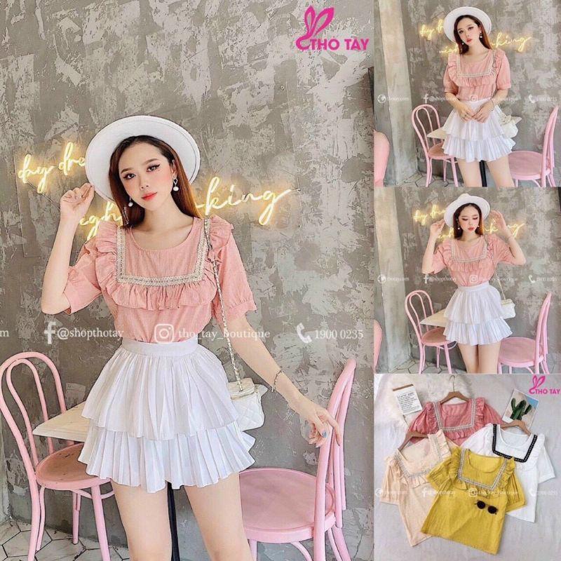 Áo kiểu viền bèo phối ren