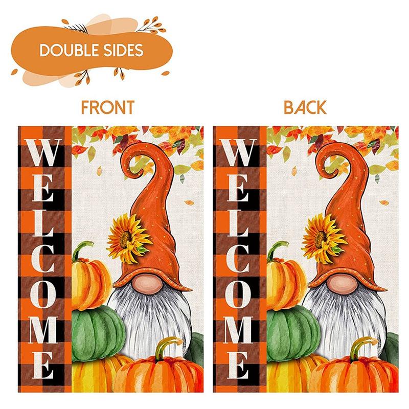 2 Pcs Welcome Harvest Autumn Garden Flag,Double-Sided Pumpkin Truck and Dwarf Garden Flag,Outdoor Patio Decoration