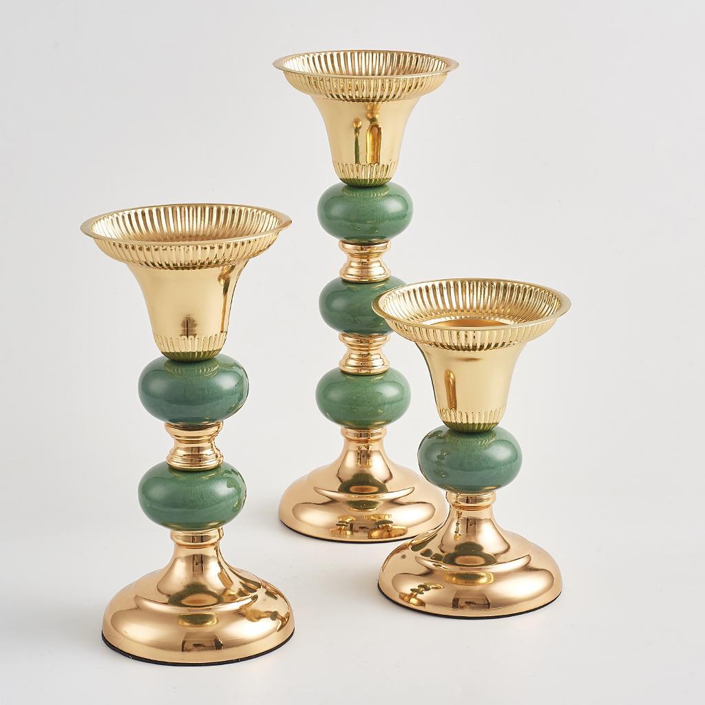 Green Ceramic Metal Candlestick Tea Light Holder Photo Prop Tabletop Decor S