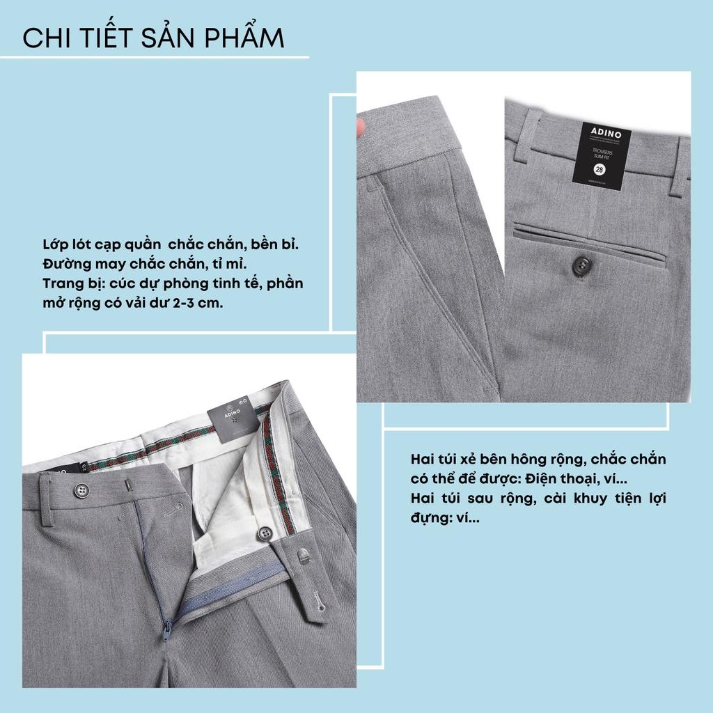 Quần tây nam màu ghi sáng ADINO vải rayon polyester dày không bai không xù co giãn dáng công sở ống đứng hơi côn QA131