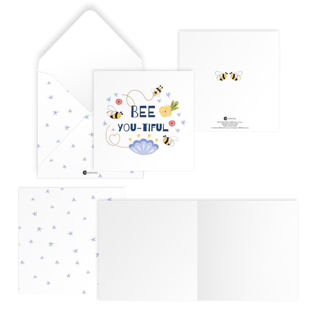 Thiệp chúc mừng phụ nữ, truyền cảm hứng, động viên BEE YOU-TIFULL vuông 12cm SDstationery LET IT BEE