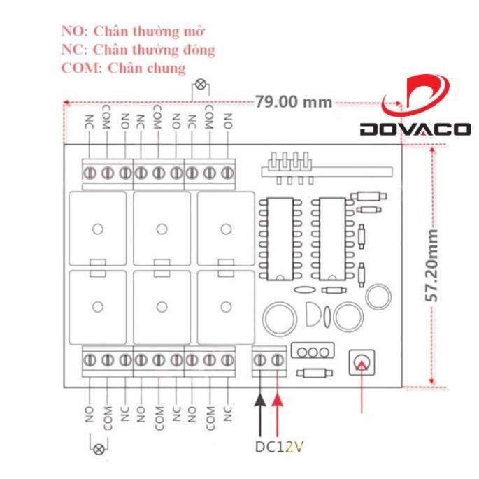 Mạch công tắc điều khiển từ xa 6 cổng học lệnh RF 4 chế độ 12VDC