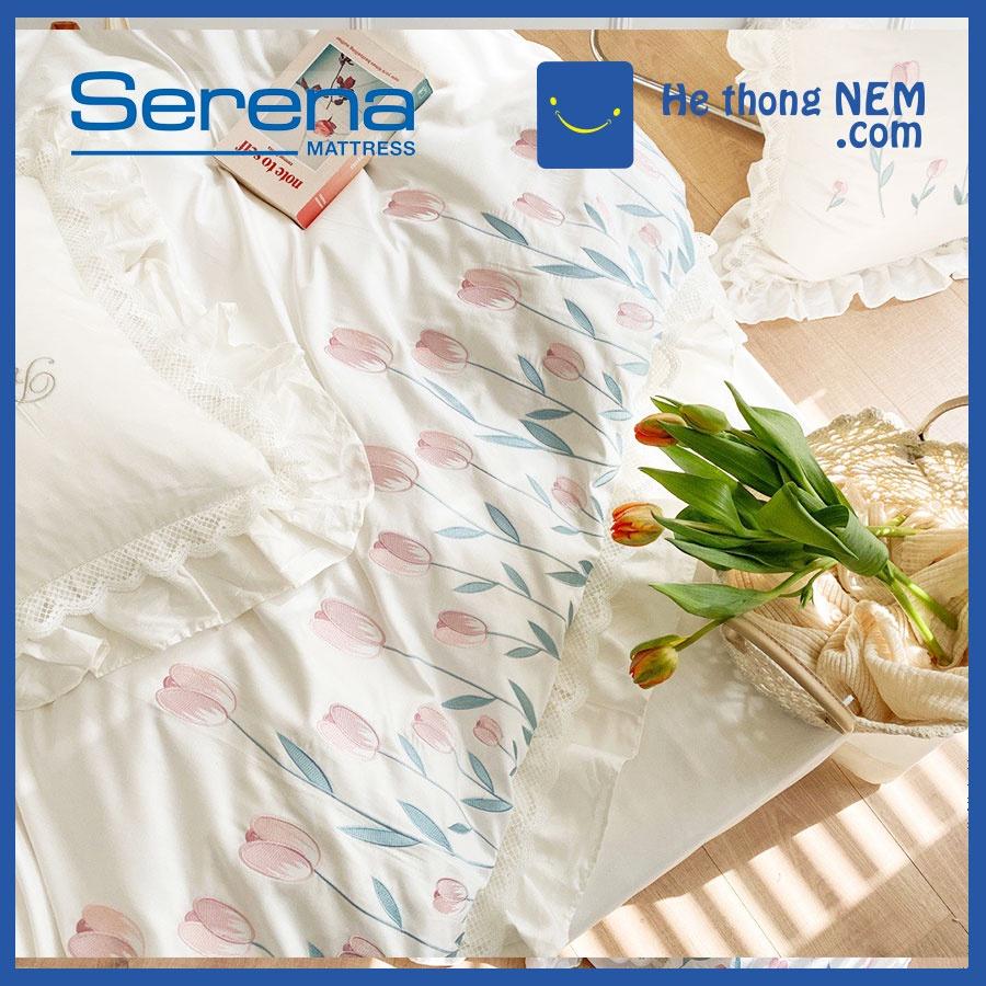 Bộ Chăn Ga Gối 5 Món Lụa Satin SERENA Chăn Ga Gối Đệm Drap Trải Giường - Hệ Thống Nệm