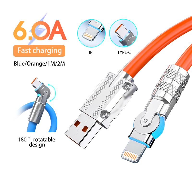 Dây cáp sạc nhanh 120W 6A bằng hợp kim kẽm và silicon cho iphone / type-c,hỗ trợ sạc nhanh ,chiều dài cáp 1-2m
