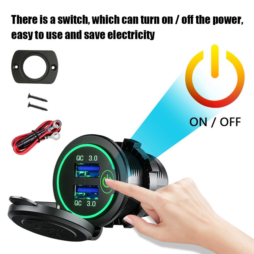 12-24V Sạc nhanh QC 3.0 Cửa hàng ổ cắm bộ sạc xe USB kép với dây điện