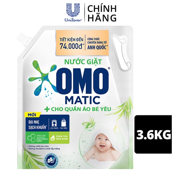 Hình ảnh Combo 2 TúI Nước Giặt Omo Matic Cho Quần Áo Bé Yêu Chiết Xuất Tràm Trà Và Nha Đam Dịu Nhẹ, Sạsh Khuẩn , túi 3.6Kg