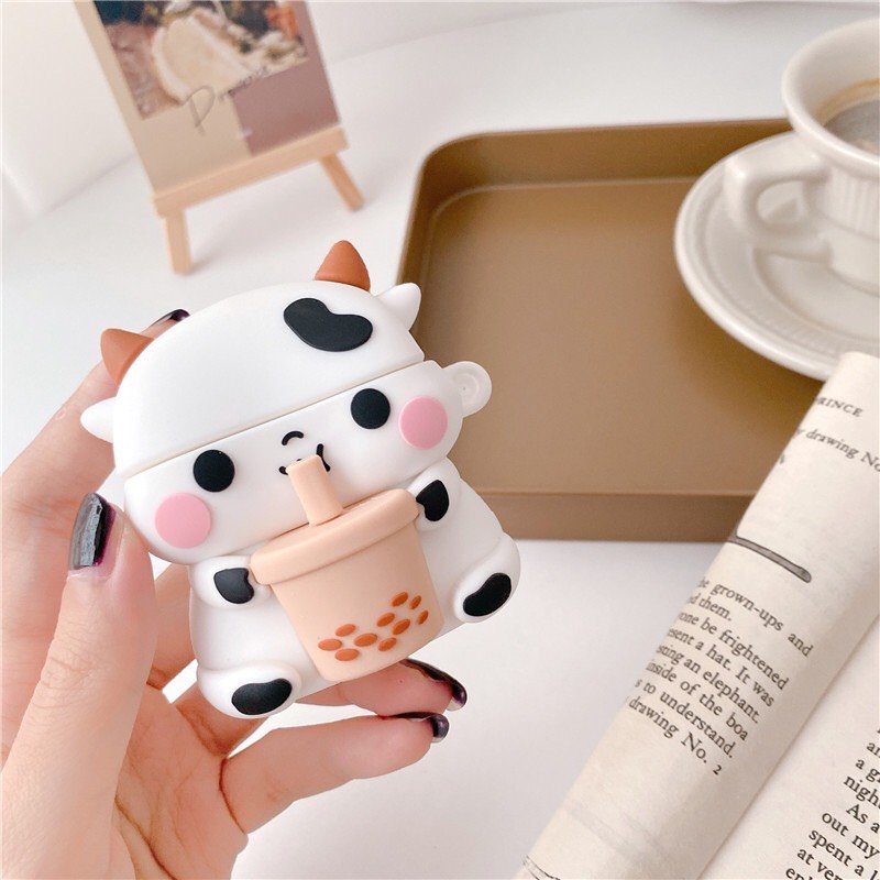 Vỏ bảo vệ bao đựng tai nghe case dành cho airpods 1, 2 chống va đập - Case Bò sữa