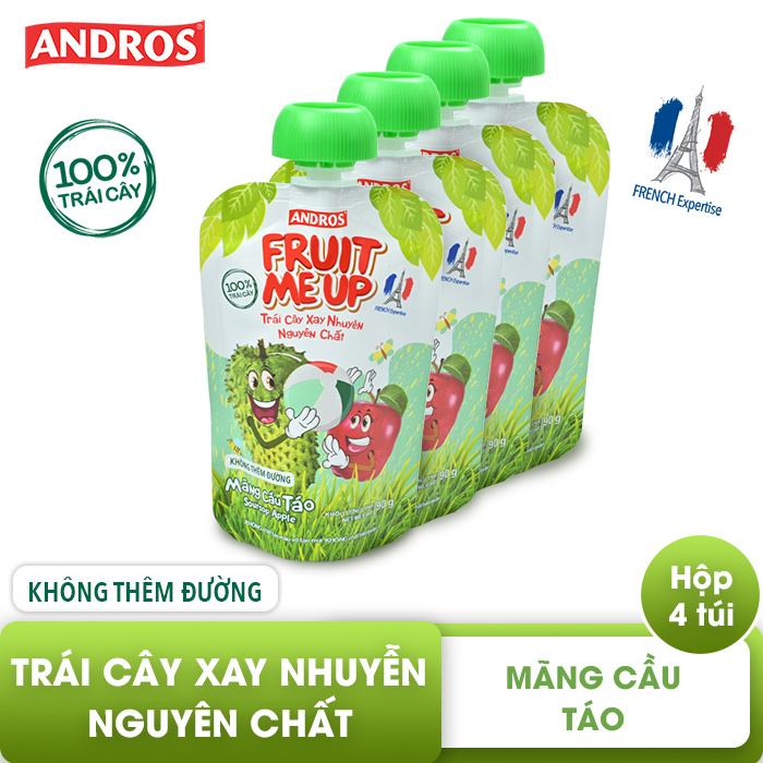 Trái Cây Xay Nhuyễn Nguyên Chất Andros Fruit Me Up  - Mãng Cầu Táo - Hộp 4 Túi (90g x 4)