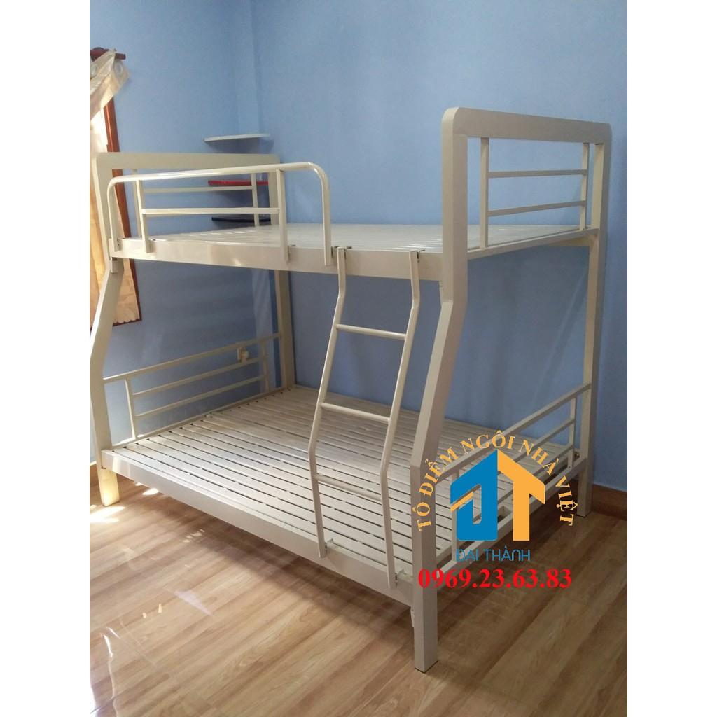 Giường sắt 2 tầng hộp vuông kích thước 1M2 X 1M6 sắt 4x8 2 màu kem và hồng