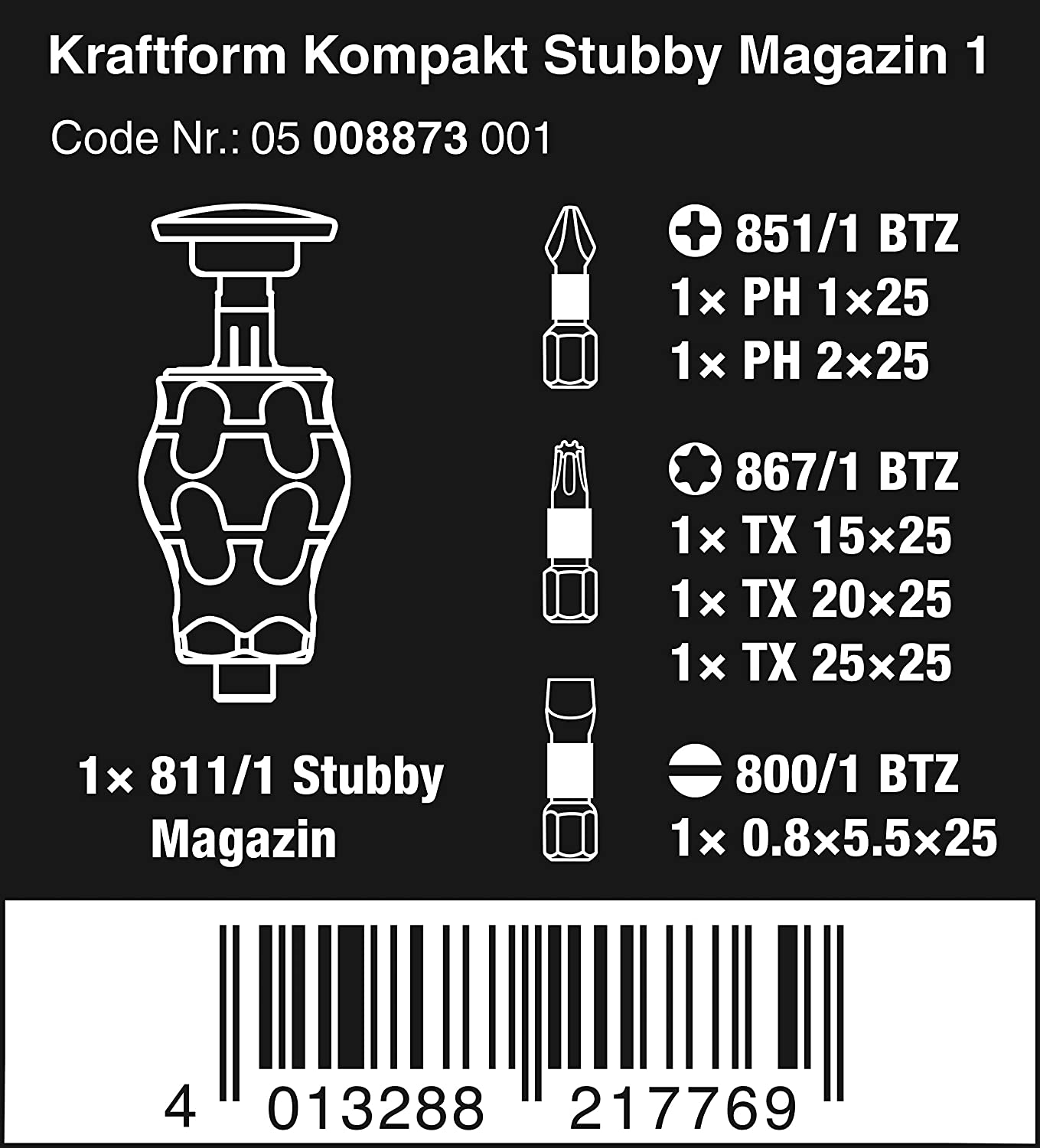 Bộ Tua Vít Mini 6 Đầu Vít  KRAFTFORM KOMPAKT STUBBY MAGAZINE 1 Wera 05008873001