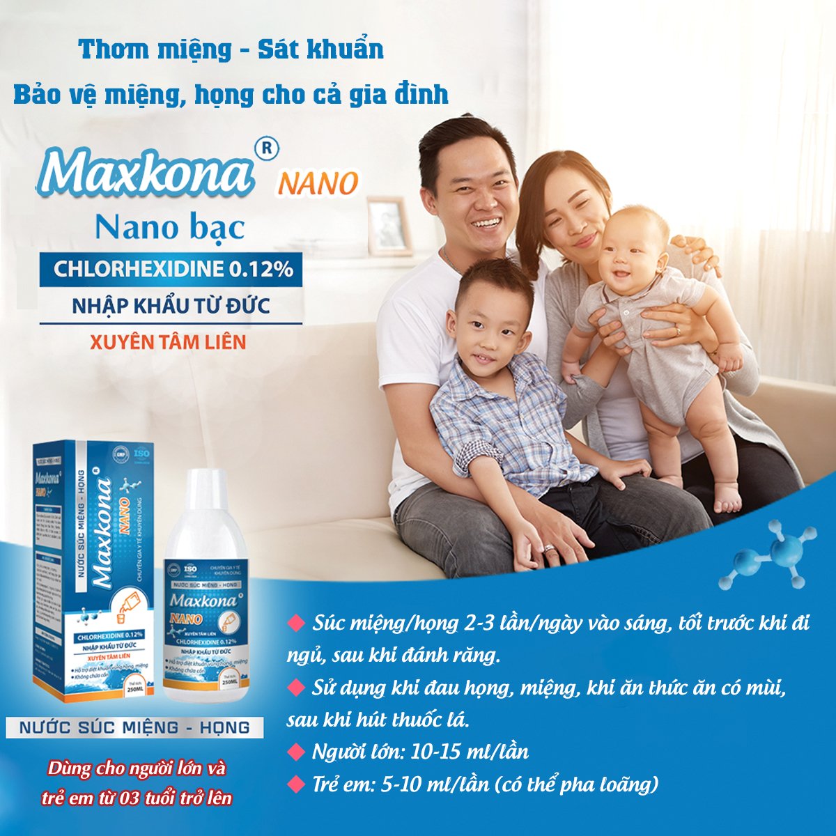 Nước súc Miệng - Họng MAXKONA NANO (Chai 250ml)