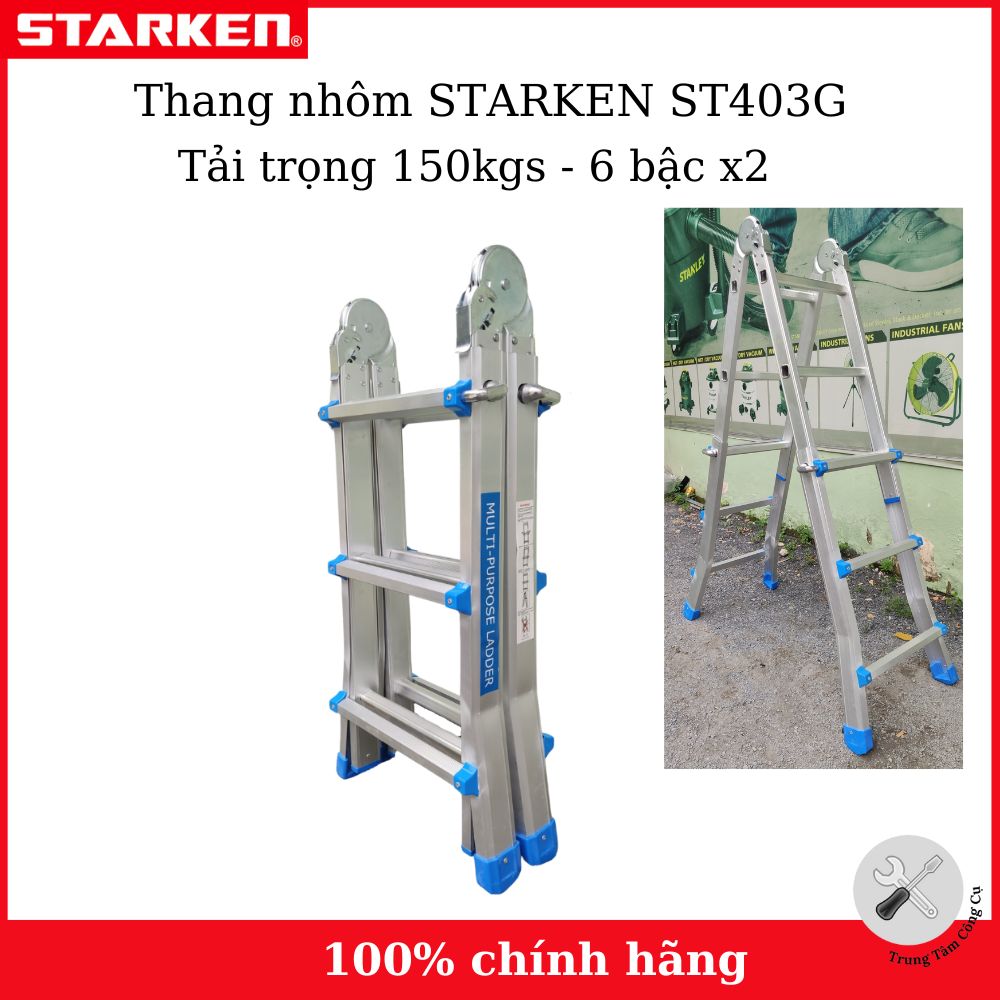 Thang nhôm gấp trượt chữ A STARKEN ST403G (chữ A -1.5m, chữ I-3m) tải trọng 300kgs / 150kgs - Hàng chính hãng bảo hành 18 tháng