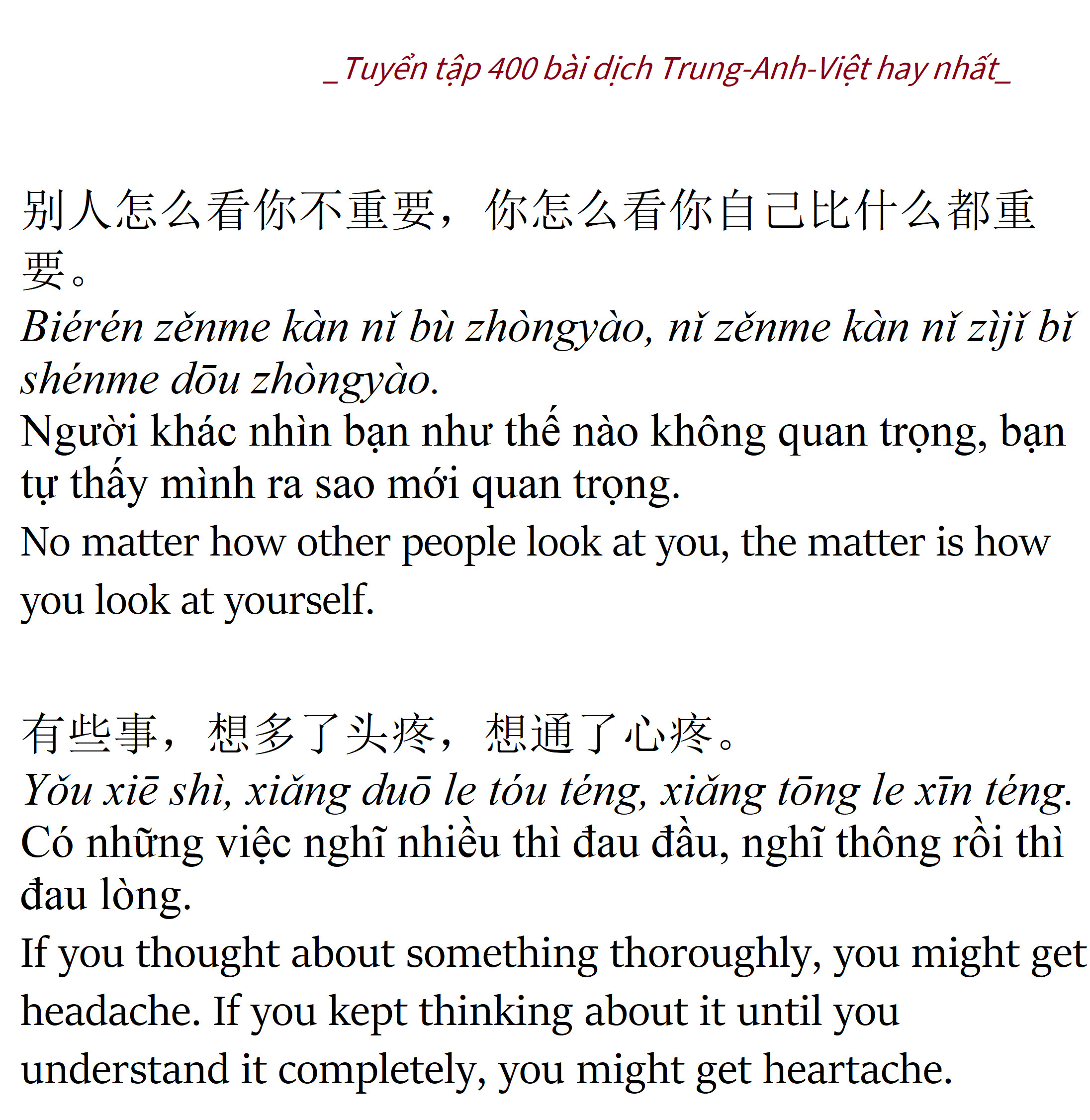 Tuyển tập 400 mẫu bài dịch Anh Hoa Việt hay nhất từ cơ bản đến nâng cao có phiên âm anh trung kèm DVD audio nghe