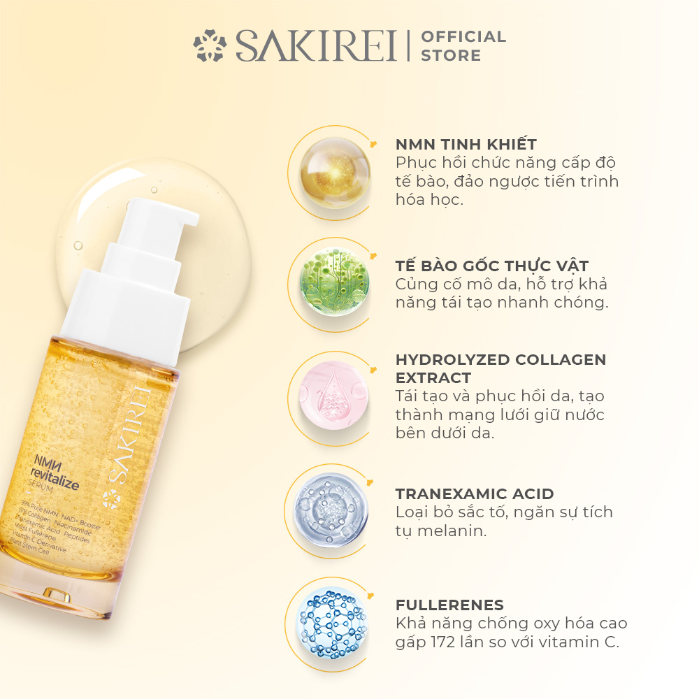 Huyết thanh tái sinh, phục hồi năng lượng tế bào Sakirei NMN Revitalize Serum 30ml