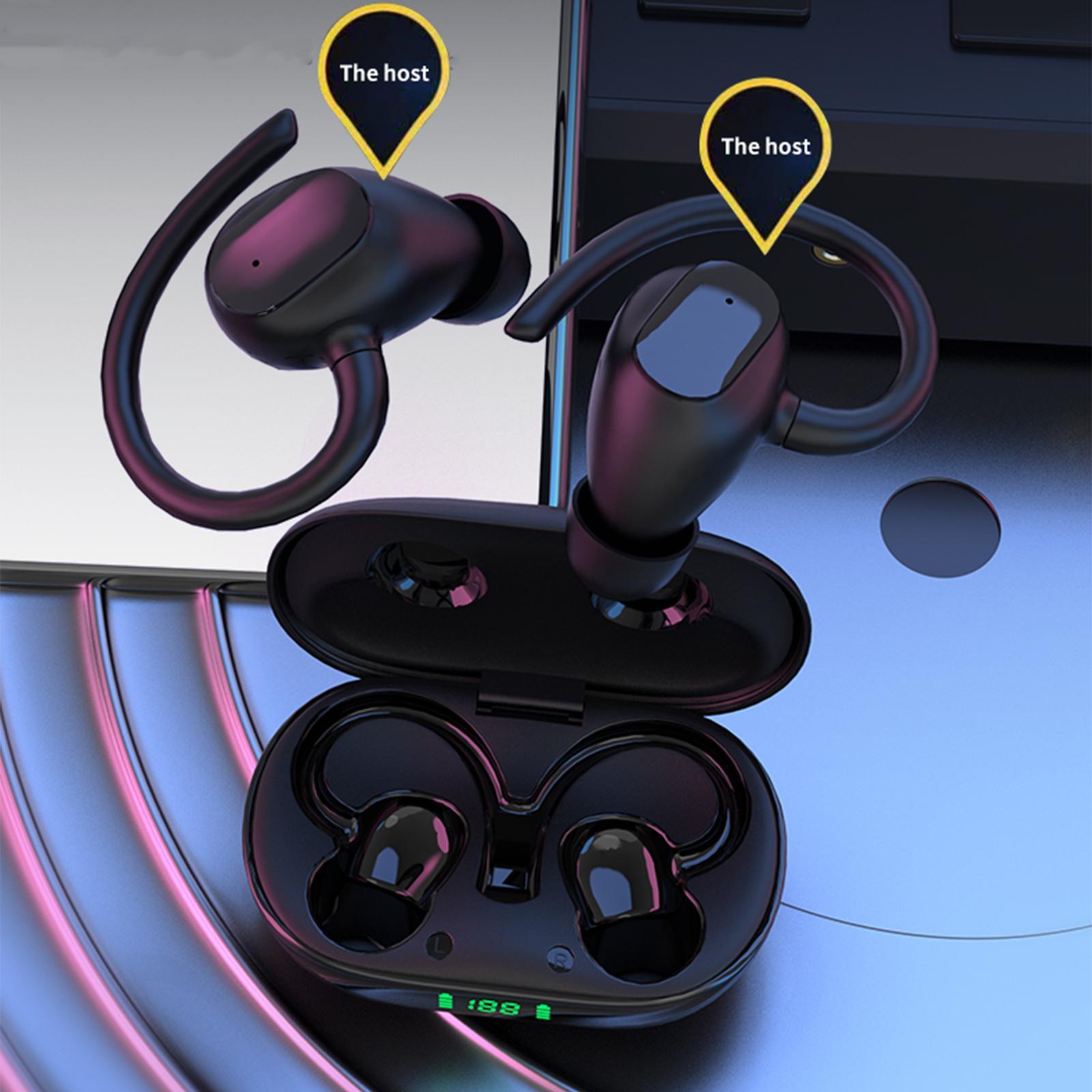 Waterproof Wireless Earphones Headphones with Earhooks Digital Display Music