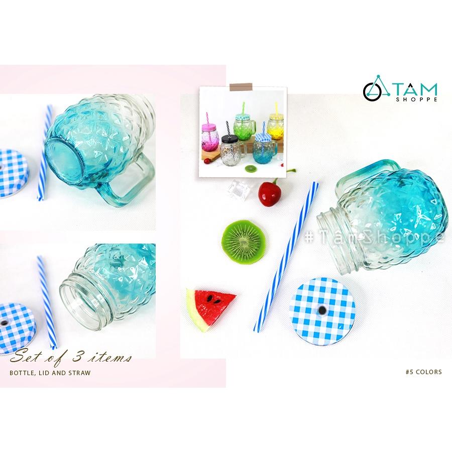 Ly thủy tinh trái thơm có quai trong suốt nhiều màu LATT-04