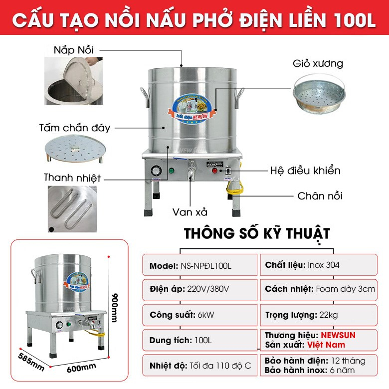 Nồi Nấu Phở Điện Liền Nồi 100L - Hàng chính hãng