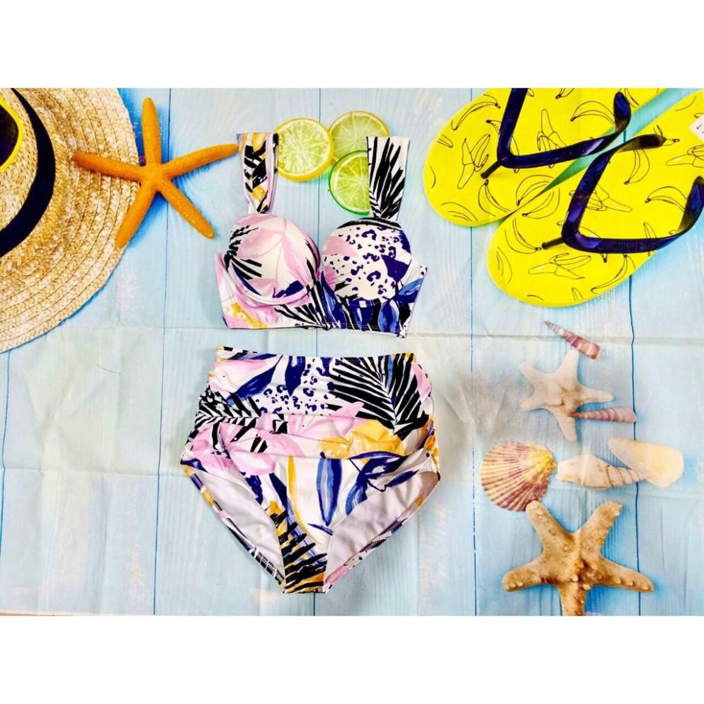 freeship Bikini hai mảnh hoa lá có gọng nâng ngực mặc đi biển đi bơi kín đáo