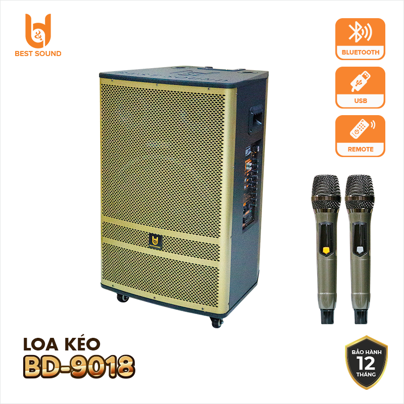 [ 2 MICRO KHÔNG DÂY UHF + REMOTE ] Loa Kéo Gỗ Bluetooth B&amp;D, Công Suất 150W, Bass 18 Inch - Hàng Chính Hãng