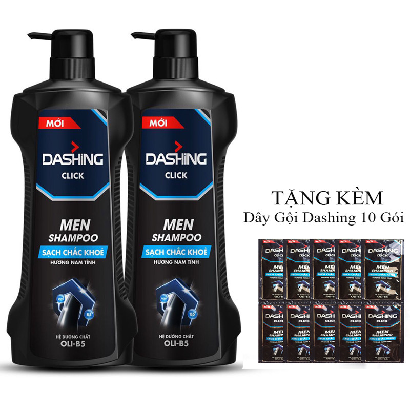 Combo 2 Chai Dầu Gội Cho Tóc Sạch Chắc Khỏe Dành Cho Nam Giới Dashing Click Men Shampoo (650g*2)+Tặng kèm 10 gói dầu gội