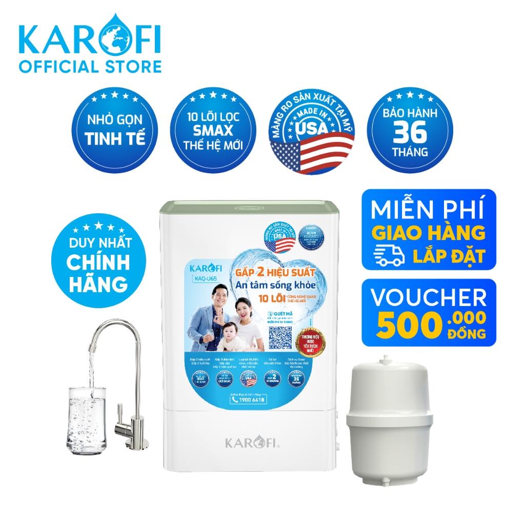 Máy lọc nước RO để gầm Karofi KAQ-U65 - 10 lõi, Lõi Smax Pro V, RO Mỹ 50 GPD, HP 6.0 - Lắp miễn phí - Hàng Chính Hãng