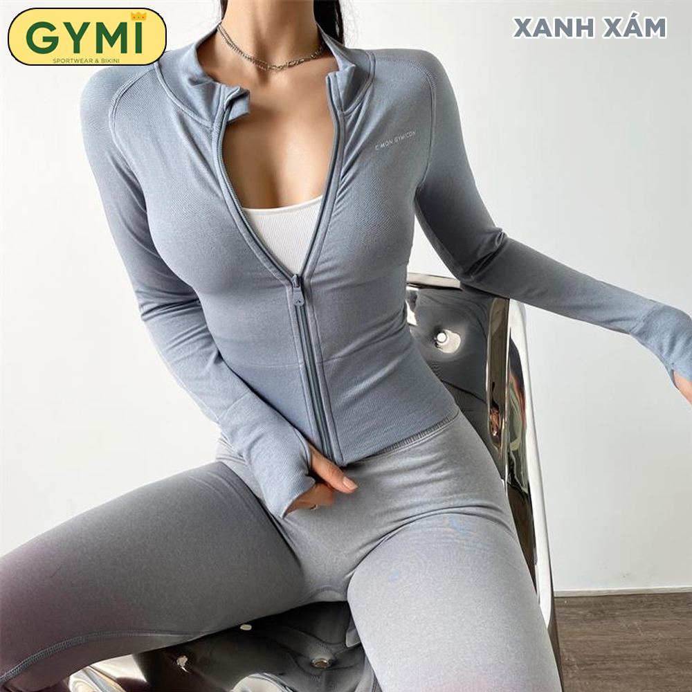 Áo khoác tập gym yoga nữ GYMI AK03 dáng croptop thể thao chất vải dệt dày dặn thoáng khí chống nắng