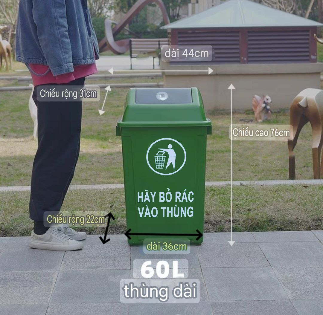Thùng rác lật 60Lcông nghiệp 60L bền bỉ, chịu lực tốt, chống va đập và ăn mòn hóa chất