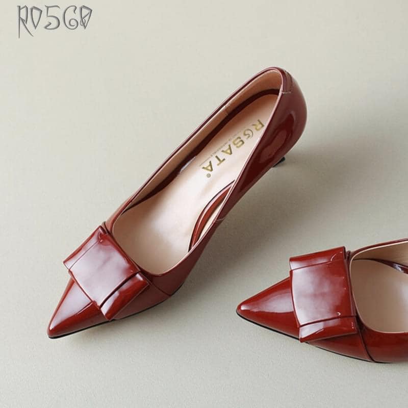 Giày cao gót nữ đẹp bít mũi 5 phân hàng hiệu rosata hai màu đen đỏ ro560